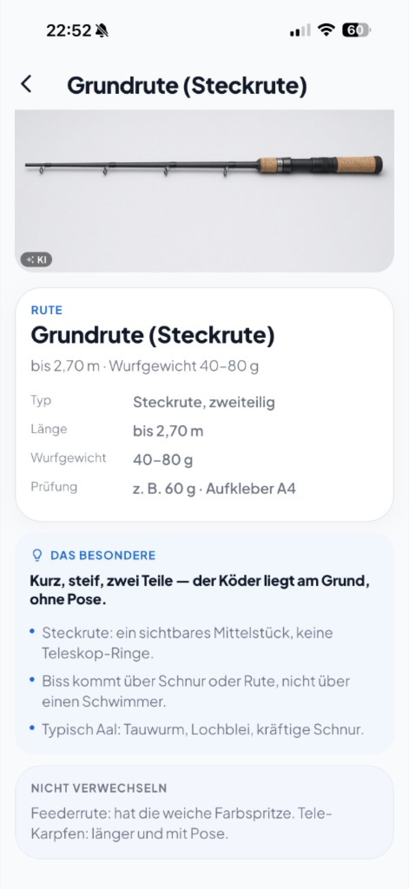 FischFit — Rutenkarte zur Grundrute mit Merkmalen