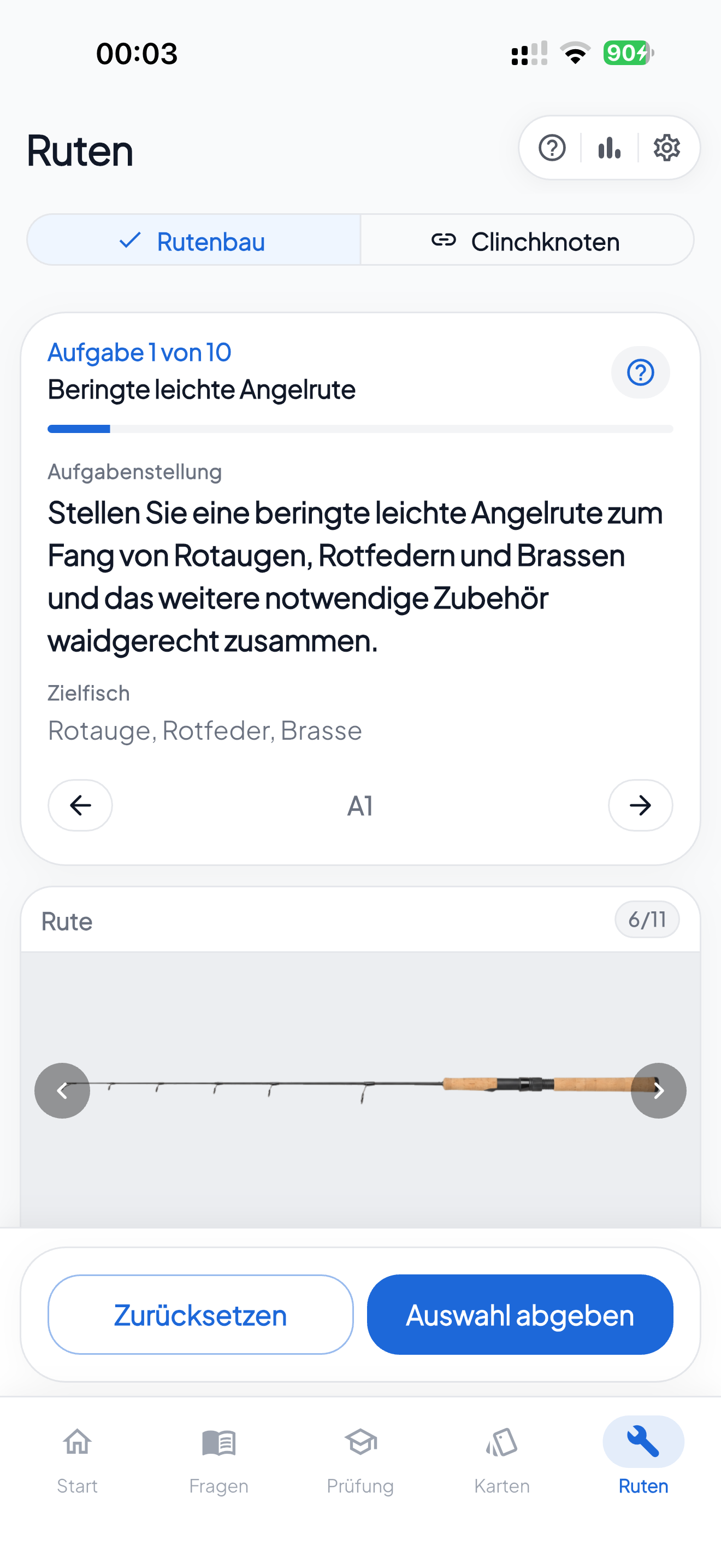 FischFit — Prüfungssimulation mit Rutenbau